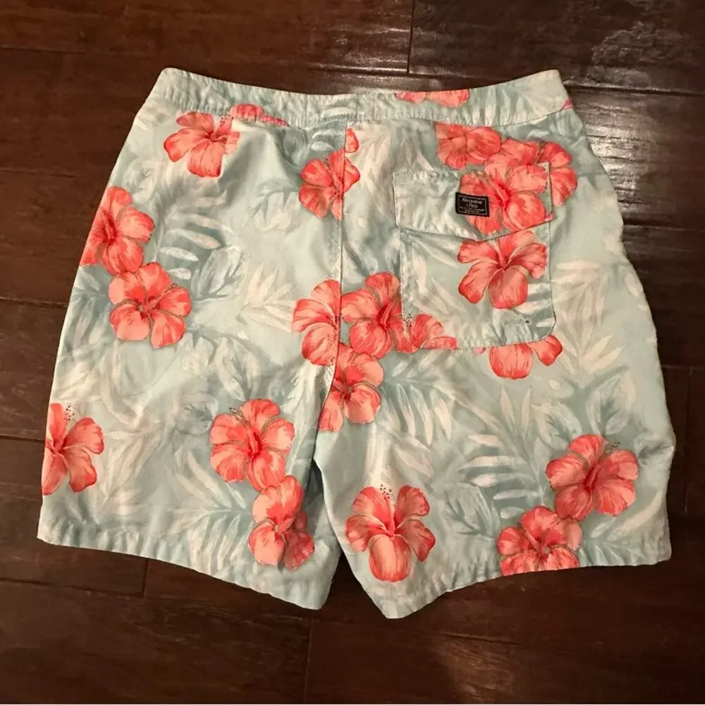 Abercrombie & Fitch Swim Trunks SIZE 32 Stretch Tropical Hawaiian Flowers Floral